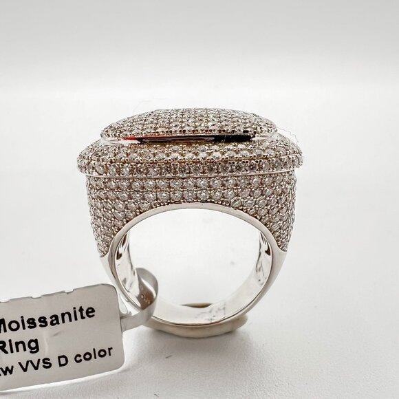 925 Sterling Sliver Moissanite Square Elevated Ring, 3cm wide with 7.25ctw VVS S - Picture 4 of 5